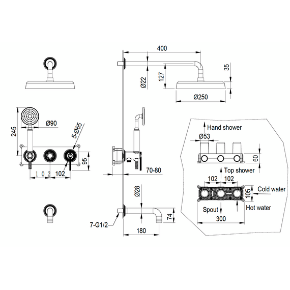 Душевая система для ванны Boheme Eterna 174-2-BRB (со скрытой частью) бронза брашированная - фото 2