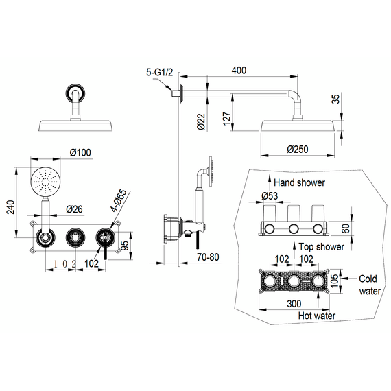 Душевая система для душа Boheme Eterna 174-MG (со скрытой частью) золото матовое - фото 2