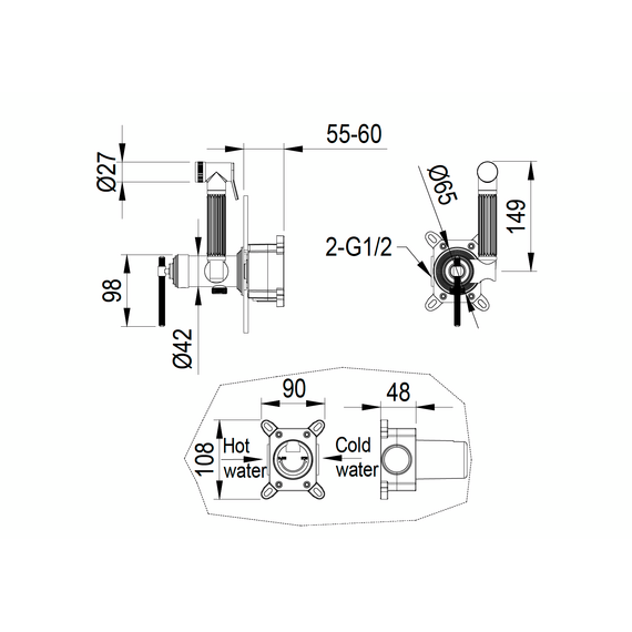 Набор для гигиенического душа Boheme Eterna 177-G (со скрытой частью) золото - фото 2