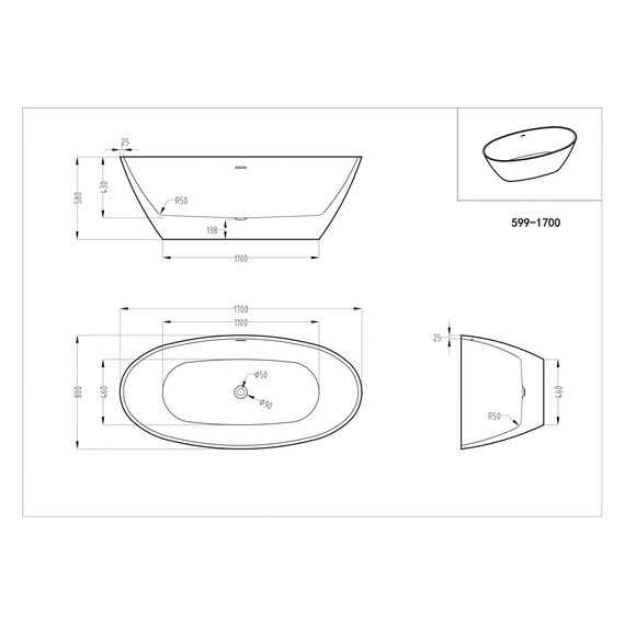 Ванна отдельностоящая Art&Max 170x80 см AM-599-1700-800 - фото 5