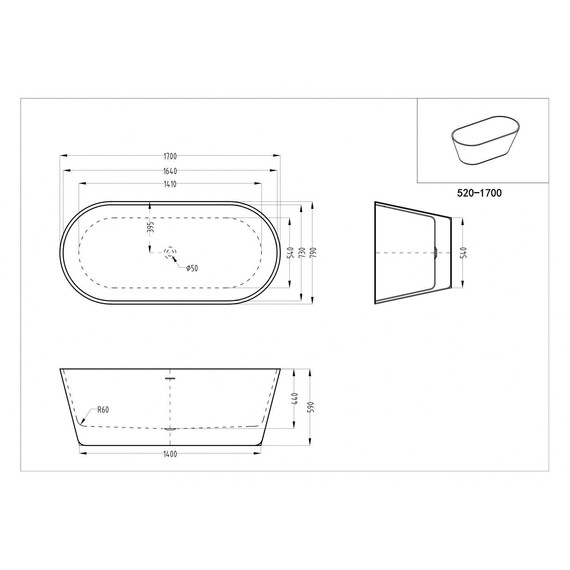 Ванна отдельностоящая Art&Max 170x80 см AM-520-1700-790 - фото 6