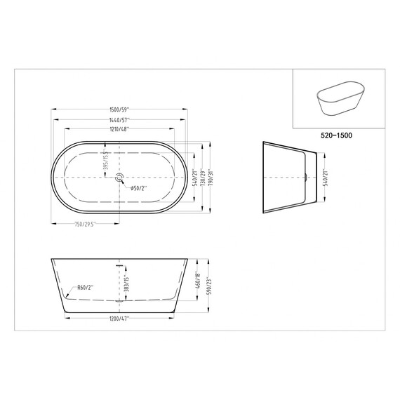 Ванна отдельностоящая Art&Max 150x80 см AM-520-1500-790 - фото 7