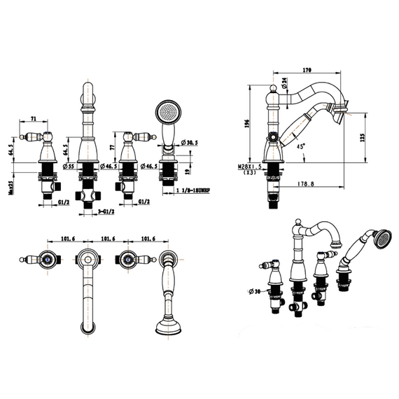 Смеситель для ванны Boheme Royal Cristal 391-Royal/CRST black, бронза - фото 2
