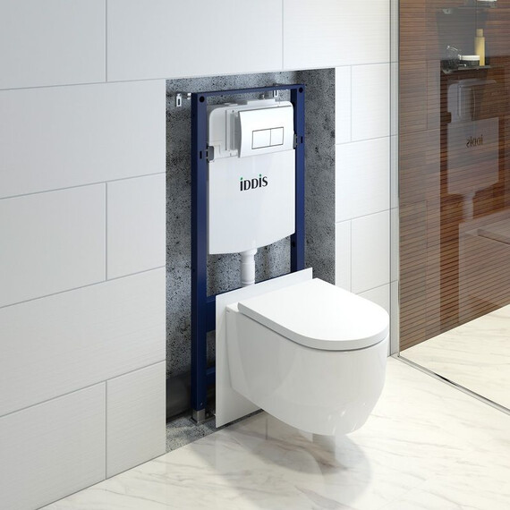 Инсталляция с подвесным безободковым унитазом комплект: Iddis Basic BASAI01i73 сиденье микролифт, крепление, кнопка смыва хром (система смыва Торнадо) - фото 16