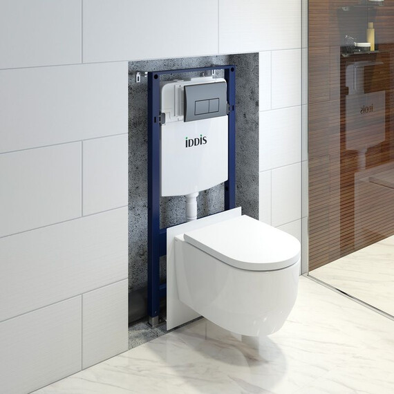 Инсталляция с подвесным безободковым унитазом комплект: Iddis Basic BASAI02i73 сиденье микролифт, крепление, кнопка смыва чёрная (система смыва Торнадо) - фото 16