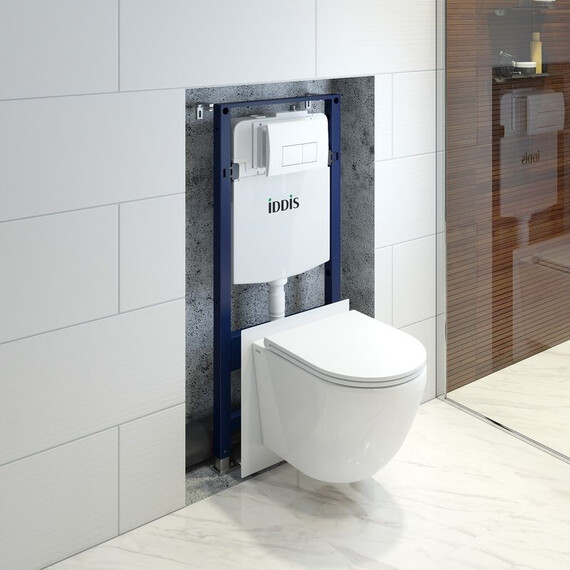 Инсталляция с подвесным безободковым унитазом комплект: Iddis Basic BASB030i73 сиденье микролифт, крепление, кнопка смыва белая - фото 16