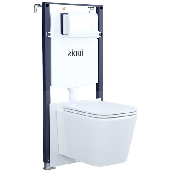 Инсталляция с подвесным безободковым унитазом комплект: Iddis Basic BASBI03i73 сиденье микролифт, крепление, кнопка смыва белая - фото 