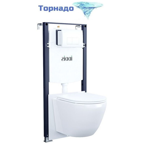 Инсталляция с подвесным безободковым унитазом комплект: Iddis Basic BASBQ03i73 сиденье микролифт, крепление, кнопка смыва белая (система смыва Торнадо) - фото 