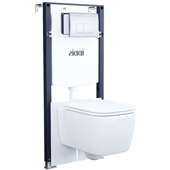 Инсталляция с подвесным безободковым унитазом комплект: Iddis Basic BASBR01i73 сиденье микролифт, крепление, кнопка смыва хром - фото 