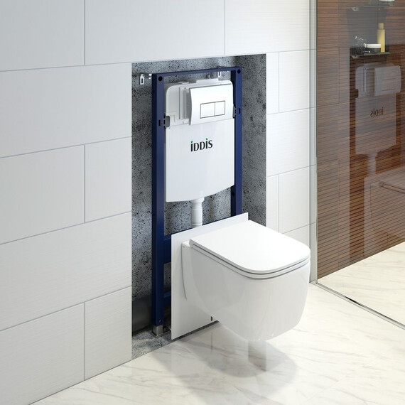 Инсталляция с подвесным безободковым унитазом комплект: Iddis Basic BASBR01i73 сиденье микролифт, крепление, кнопка смыва хром - фото 10