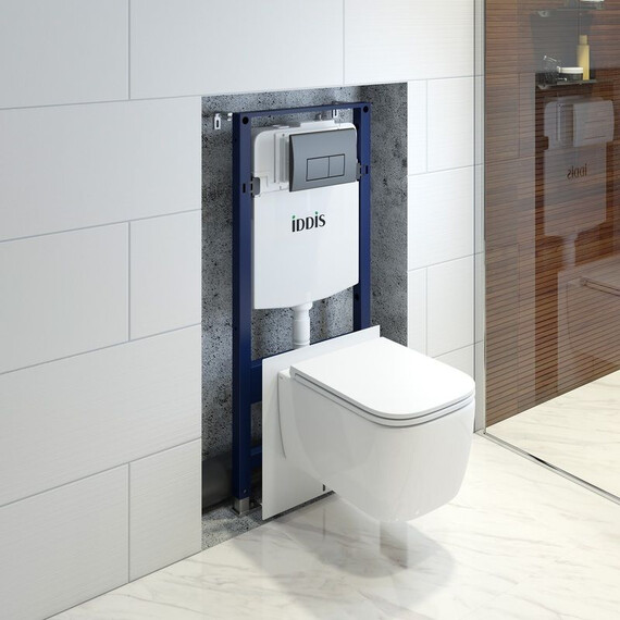 Инсталляция с подвесным безободковым унитазом комплект: Iddis Basic BASBR02i73 сиденье микролифт, крепление, кнопка смыва чёрная - фото 10