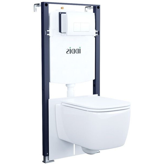 Инсталляция с подвесным безободковым унитазом комплект: Iddis Basic BASBR03i73 сиденье микролифт, крепление, кнопка смыва белая - фото 