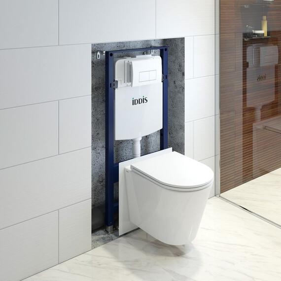 Инсталляция с подвесным безободковым унитазом комплект: Iddis Basic BASC030i73 сиденье микролифт, крепление, кнопка смыва белая - фото 17