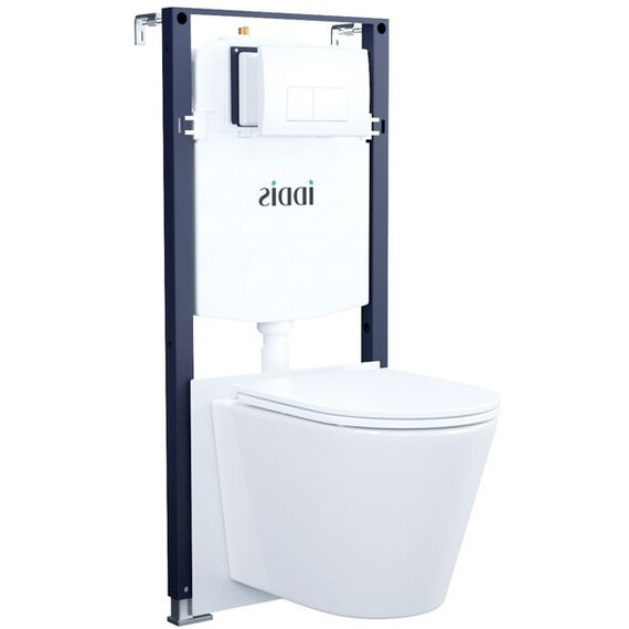 Инсталляция с подвесным безободковым унитазом комплект: Iddis Basic BASC030i73 сиденье микролифт, крепление, кнопка смыва белая - фото 