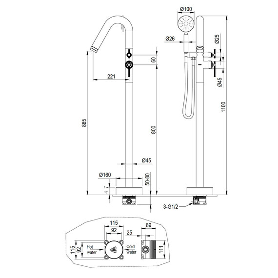 Смеситель для ванны напольный Boheme Eterna 179-BRB (со скрытой частью) бронза брашированная - фото 2