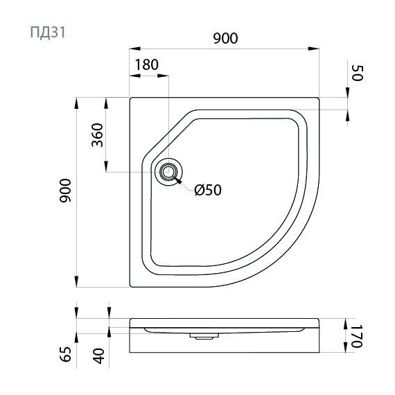 Поддон акриловый Тритон ПД31 90х90 см - фото 4