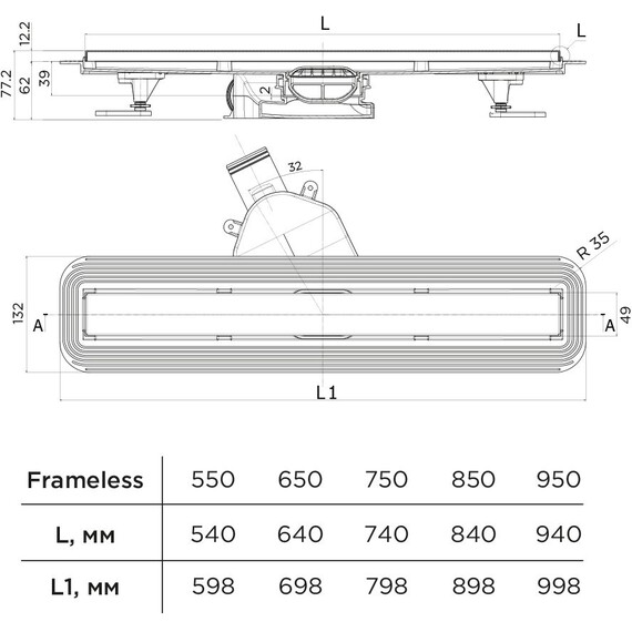 Трап Pestan (BETTOSERB) Confluo Frameless Line 95 см 13701234, хром матовый (под плитку), Цвет производителя: хром, Размер трапа: 1000 - фото 6