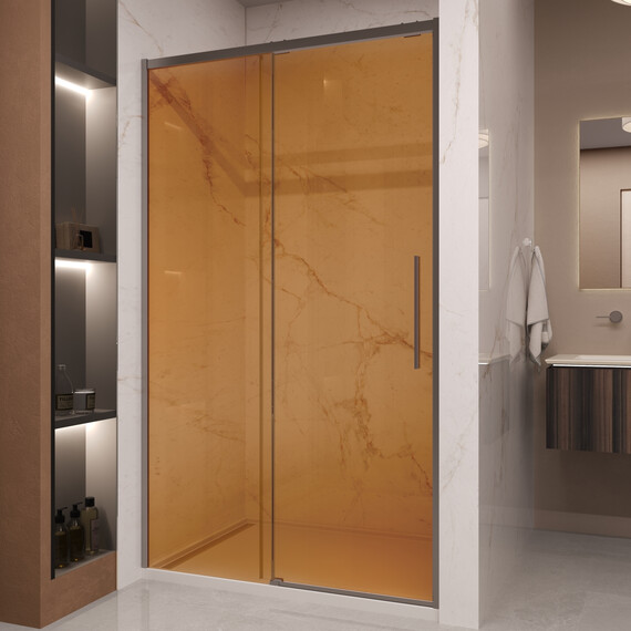 Душевая дверь Vincea Stella 120 см VDS-1ST120GSGM (стекло 8 мм) вороненая сталь/янтарь - фото 