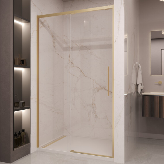 Душевая дверь Vincea Stella 130 см VDS-1ST130CLG (стекло 8 мм) брашированное золото/прозрачное - фото 