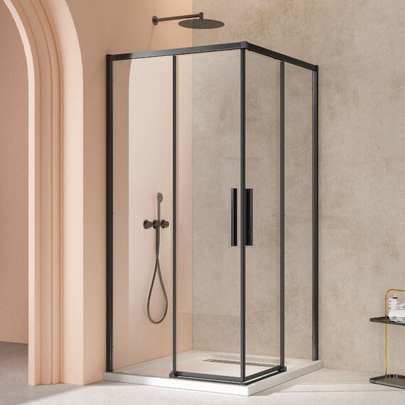 Душевое ограждение Vincea Slim 100x100 см VSS-4SL100CLB (стекло 8 мм) чёрный матовый/прозрачное - фото 