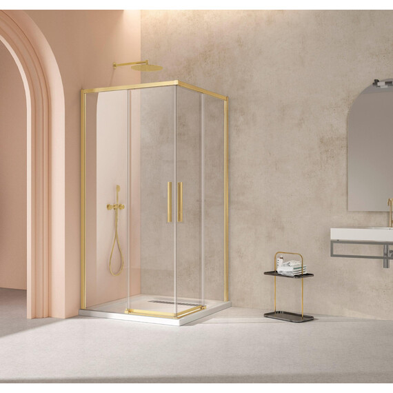 Душевое ограждение Vincea Slim 100x100 см VSS-4SL100CLG (стекло 8 мм) брашированное золото/прозрачное - фото 2