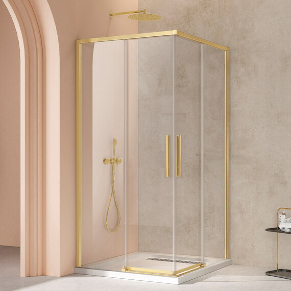 Душевое ограждение Vincea Slim 90x90 см VSS-4SL900CLB (стекло 8 мм) брашированное золото/прозрачное - фото 