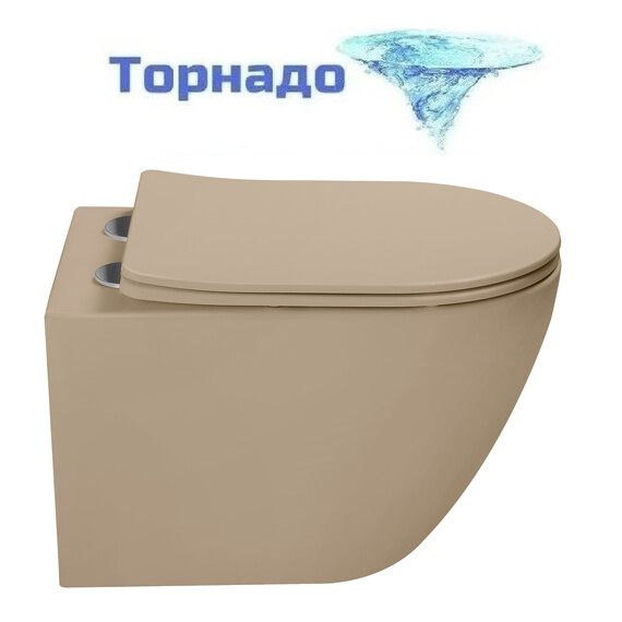 Унитаз подвесной безободковый Vincea Globo VT1-14TMC с ультратонкой крышкой микролифт (Система смыва торнадо) капучино матовый - фото 