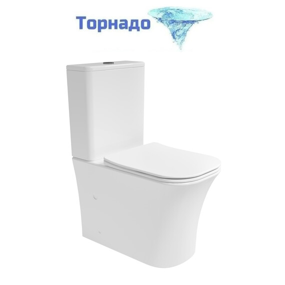 Унитаз-компакт безободковый Vincea City VT2-56T с ультратонкой крышкой микролифт (система смыва торнадо) - фото 