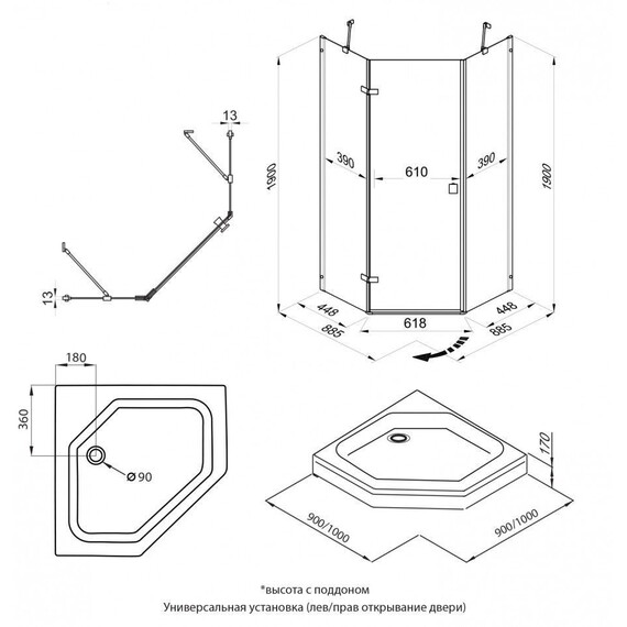 Душевое ограждение Triton Сигма 90x90 см Щ0000054218, хром/прозрачное - фото 12