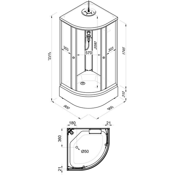 Душевая кабина Тритон Топ 90x90 см Щ0000065702, белый/прозрачное - фото 16