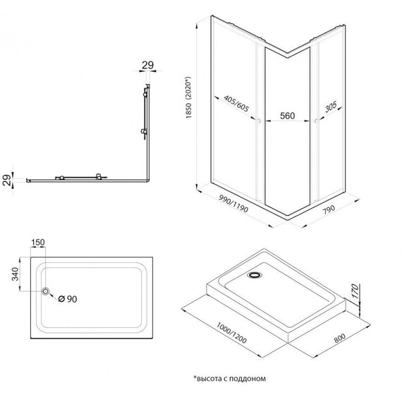 Душевое ограждение Triton Вента 120x80 см Щ0000073920, золото/прозрачное - фото 10