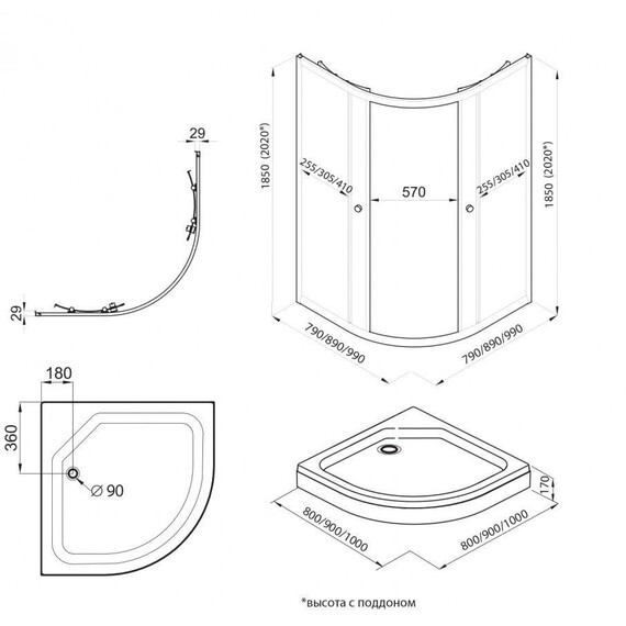 Душевое ограждение Triton Альфа 90x90 см Щ0000073921, золото/прозрачное - фото 10