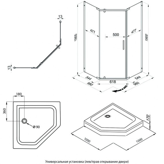 Душевое ограждение Triton Дека 100x100 см Щ0000073926, графит/прозрачное - фото 12