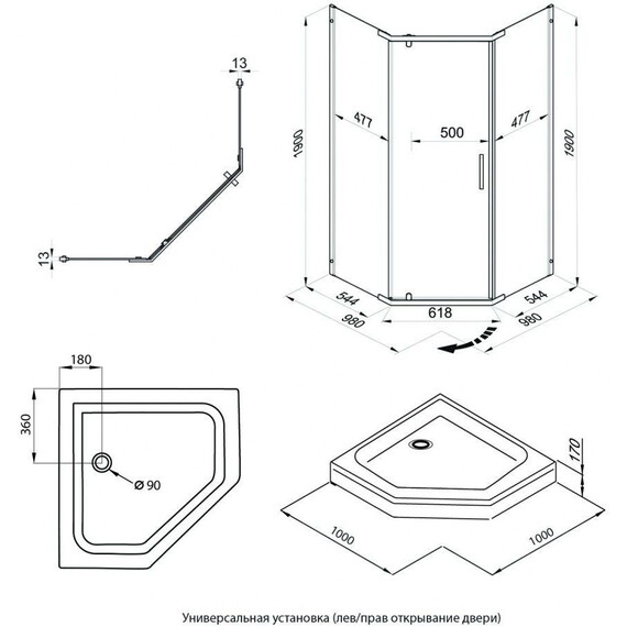 Душевое ограждение Triton Дека 100x100 см Щ0000073930, графит/прозрачное - фото 12