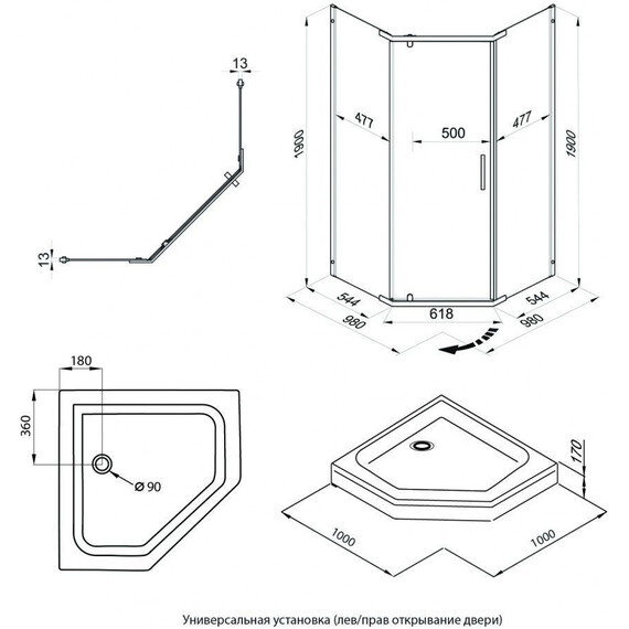 Душевое ограждение Triton Дека 100x100 см Щ0000062933, чёрный/прозрачное - фото 11