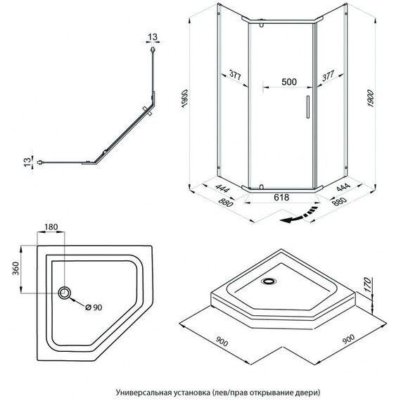 Душевое ограждение Triton Дека 90x90 см Щ0000073925, графит/прозрачное - фото 12