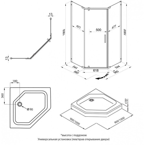 Душевое ограждение Triton Дека 100x100 см Щ0000062934, чёрный/прозрачное - фото 11