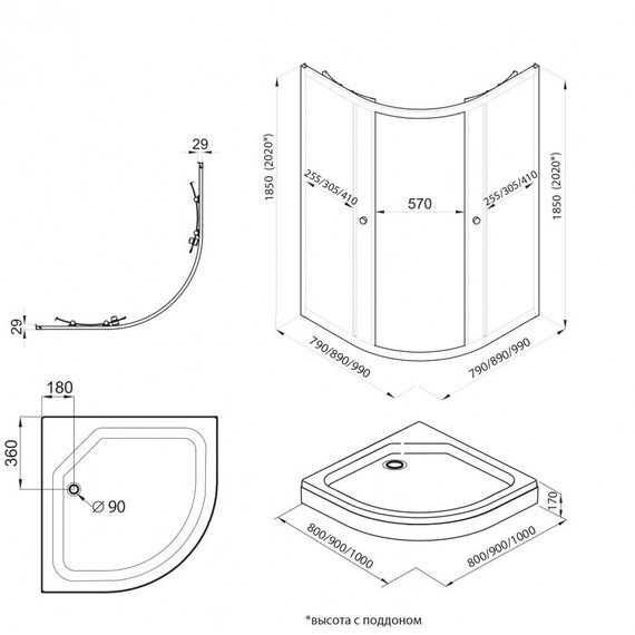 Душевое ограждение Triton Альфа 90x90 см Щ0000073922, золото/прозрачное - фото 9