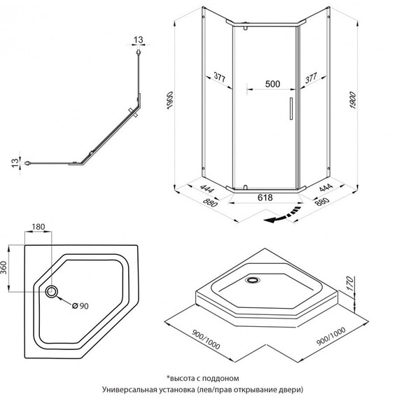 Душевое ограждение Triton Дека 90x90 см Щ0000073927, золото/прозрачное - фото 12