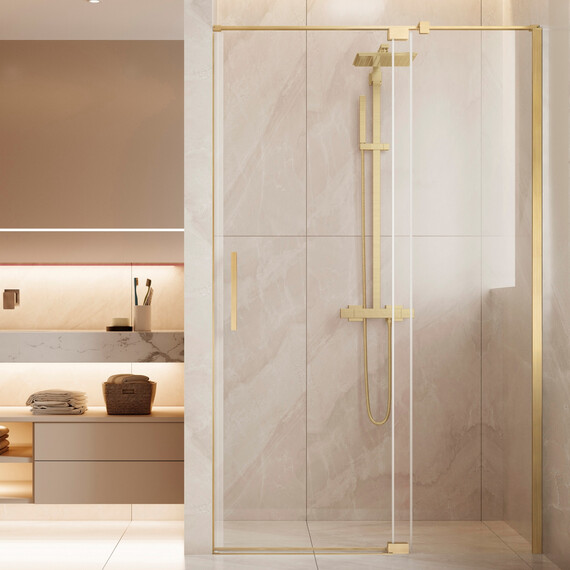 Душевая дверь Vincea Extenza 100-110 см VDP-4EX1011CLG (стекло 8 мм) брашированное золото/прозрачное - фото 