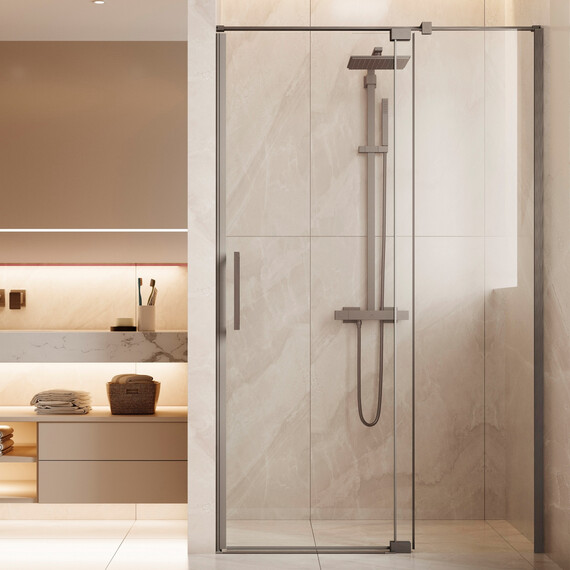 Душевая дверь Vincea Extenza 110-120 см VDP-4EX1112CLGM (стекло 8 мм) вороненая сталь/прозрачное - фото 