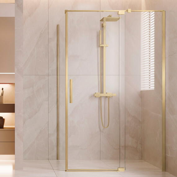 Душевое ограждение Vincea Extenza 90-100x90 см VSR-4EX901090CLG (стекло 8 мм) брашированное золото/прозрачное - фото 