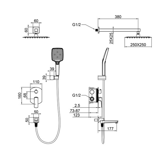 Душевая система для ванны Wonzon & Woghand Forza WW-939031-CR (со скрытой частью) - фото 2