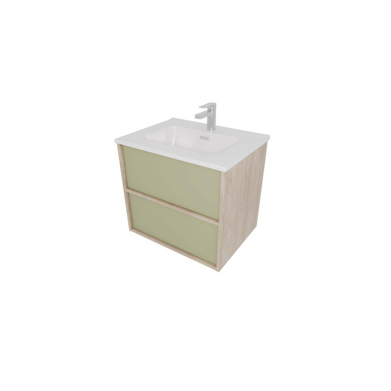 Тумба подвесная с раковиной Aquatek Либра 60 см AQ66060-DO-GS, дуб Давос/шалфей зелёный - фото 3