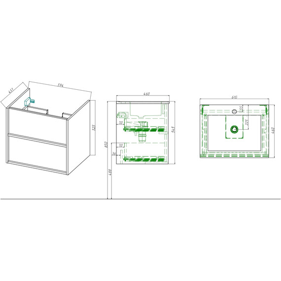 Тумба подвесная с раковиной Aquatek Либра 60 см AQ66060-DO-LG, дуб Давос/серый туман - фото 13