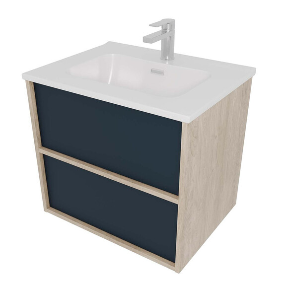 Тумба подвесная с раковиной Aquatek Либра 60 см AQ66060-DO-MG, дуб Давос/серый матовый - фото 