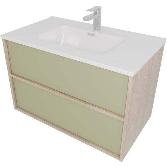 Тумба подвесная с раковиной-столешницей Aquatek Либра 80 см AQ66080-DO-GS, дуб Давос/шалфей зелёный - фото 