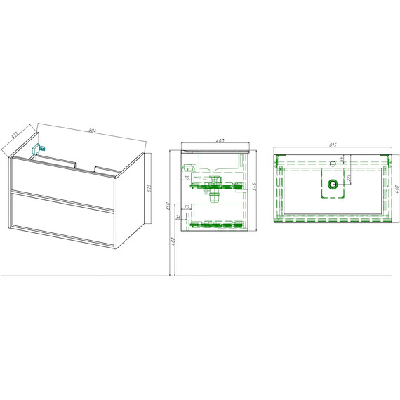 Тумба подвесная с раковиной-столешницей Aquatek Либра 80 см AQ66080-DO-GS, дуб Давос/шалфей зелёный - фото 12