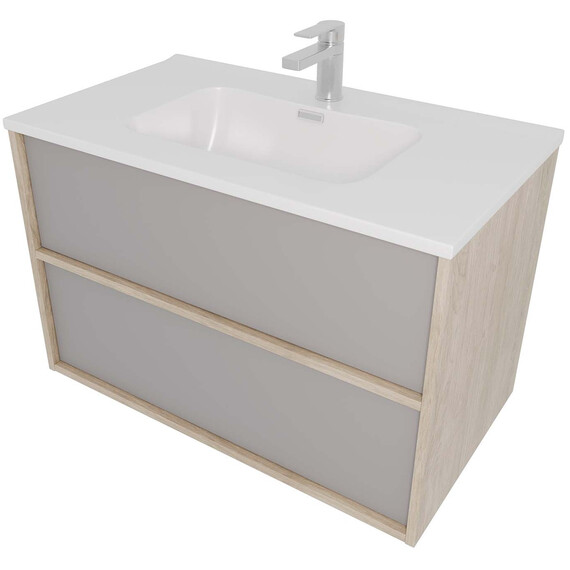 Тумба подвесная с раковиной-столешницей Aquatek Либра 80 см AQ66080-DO-LG, дуб Давос/серый туман - фото 