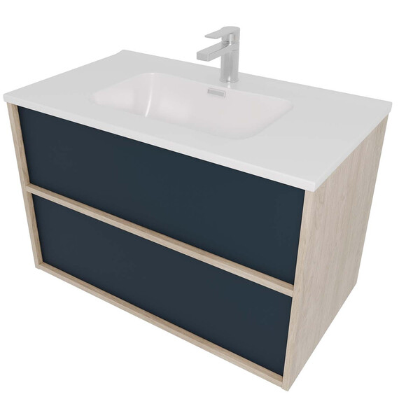 Тумба подвесная с раковиной-столешницей Aquatek Либра 80 см AQ66080-DO-MG, дуб Давос/серый матовый - фото 